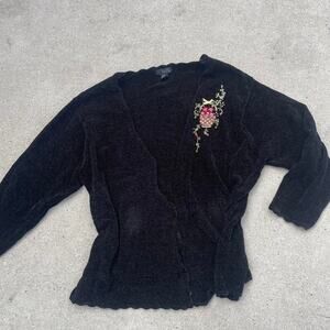 Vintage 90s Womens 3X Cottagecore Cardigan Velvet Embroidery Floral Grunge Goth